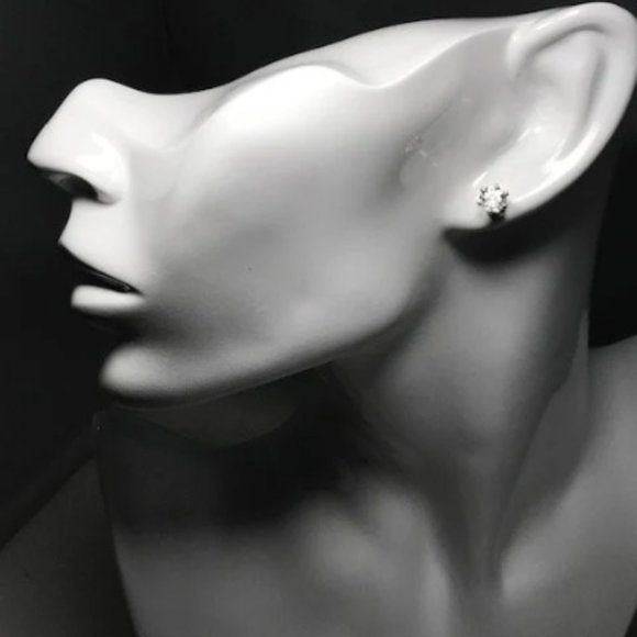 White Topaz Sterling Silver Stud Earrings- 6mm White Topaz Earrings - Picture 2 of 5